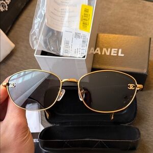 Inspired Chanell  Black Case with Gold-Trimmed Sunglasses ,From Safilo